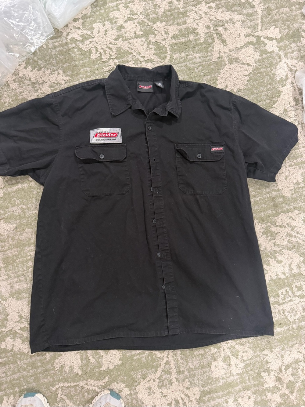 Dickies Black Short Sleeve Button-Down Work Shirt with Logo Patches
